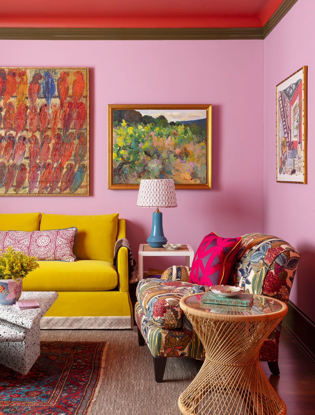 Maximalist primary suite by Isabel Ladd with layered patterns. Photo: House Beautiful