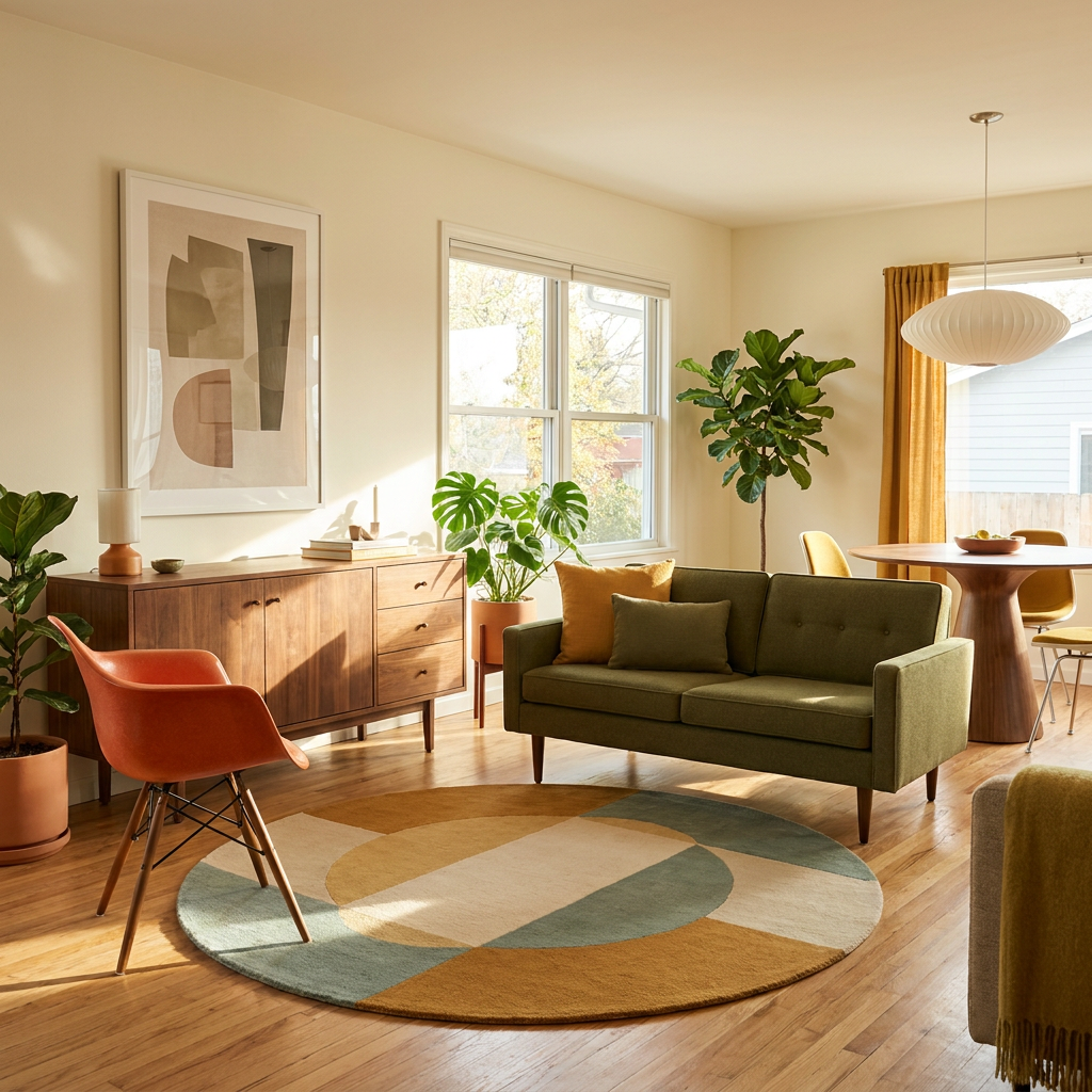 Midcentury Modern living room example render
