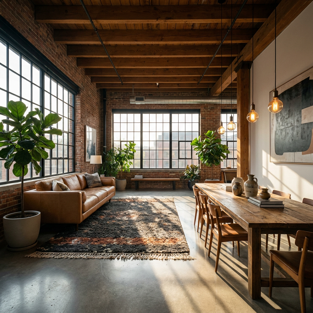 Industrial loft living room example render