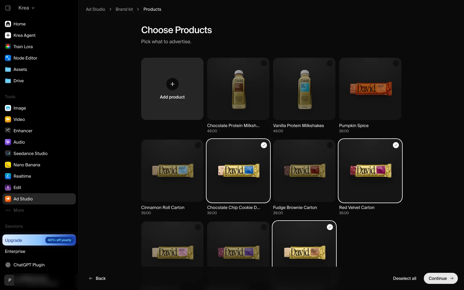 Choose Products step in Ad Studio with three products selected