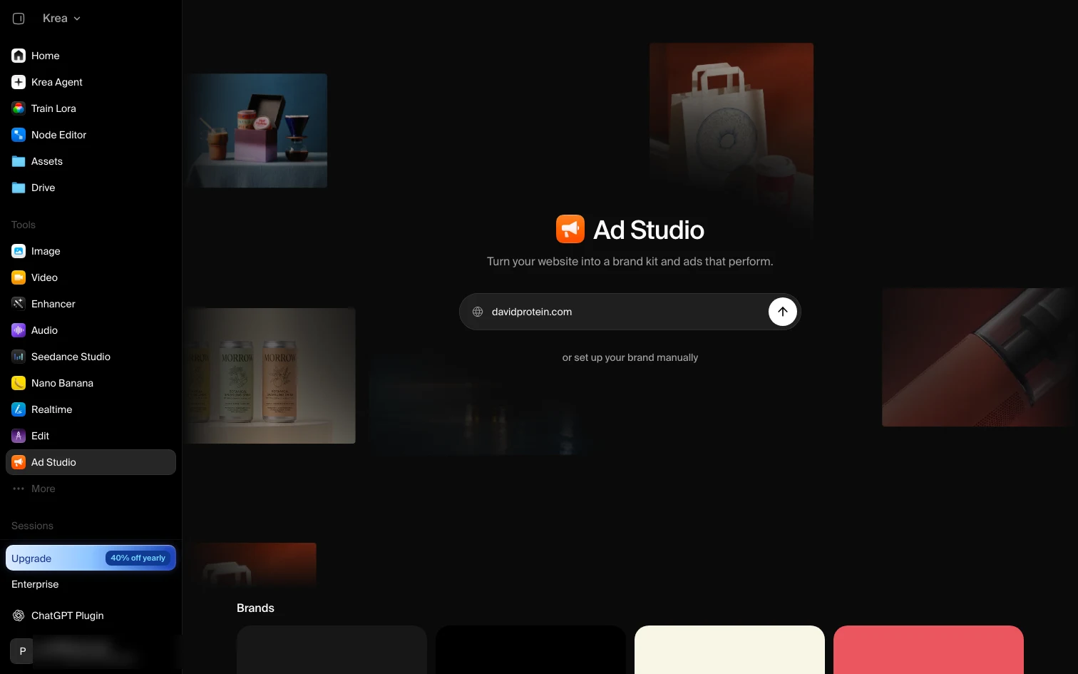 Ad Studio start screen with a website field