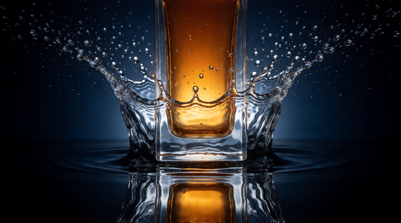 Raw Krea 2 output: perfume bottle in a frozen water splash