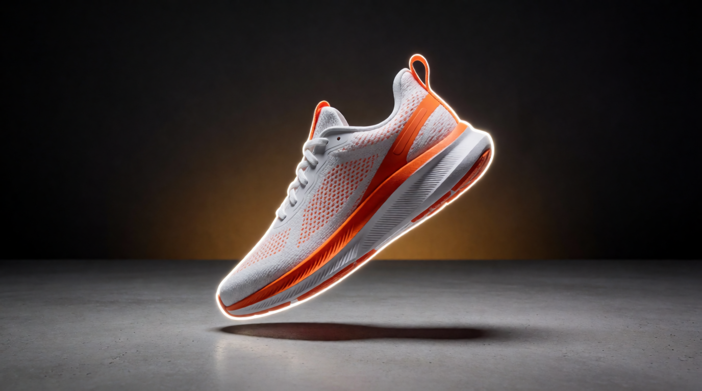 Raw Krea 2 output: sneaker floating over a concrete floor