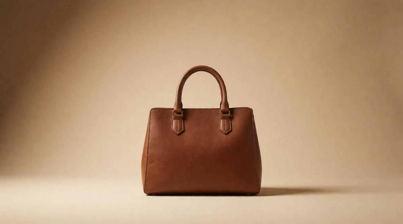 Handbag on a warm beige studio backdrop, a raw Krea 2 generation of the prompt above