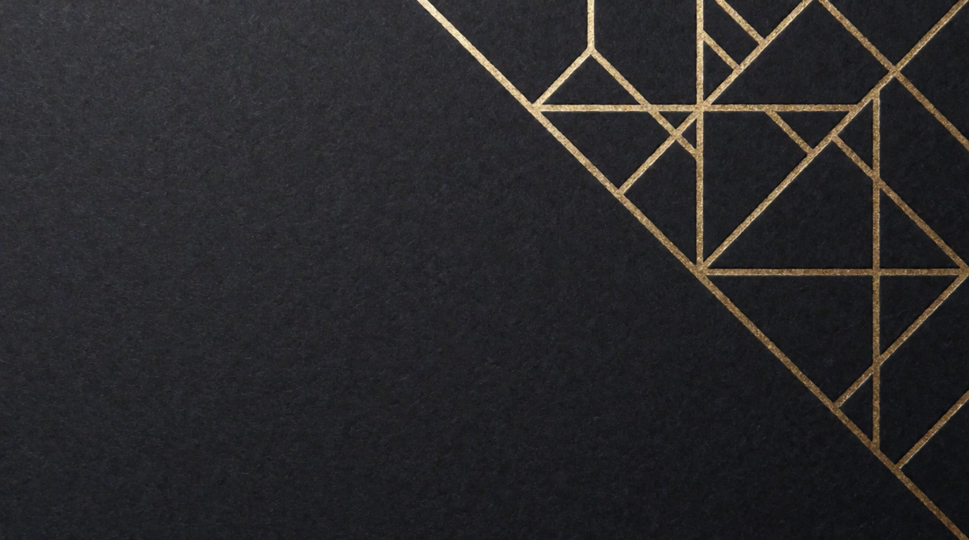 Matte black business card background with a brushed-gold geometric line pattern in one corner, a raw Krea 2 generation of the prompt above