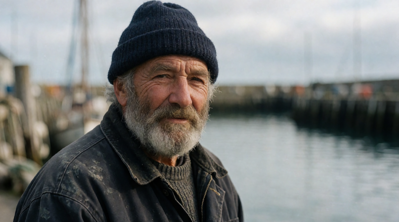 Portrait of an elderly fisherman generated with Krea 2 Turbo from the prompt above