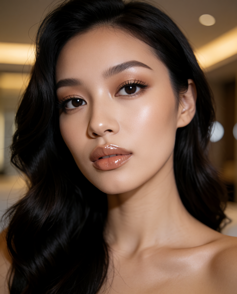 Glamour portrait with smooth retouched skin, generated with Krea 2 Turbo from the prompt above