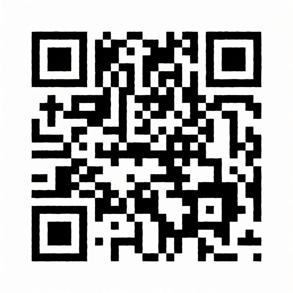 A QR code restyled as a botanical illustration with green monstera leaves in place of the dark modules