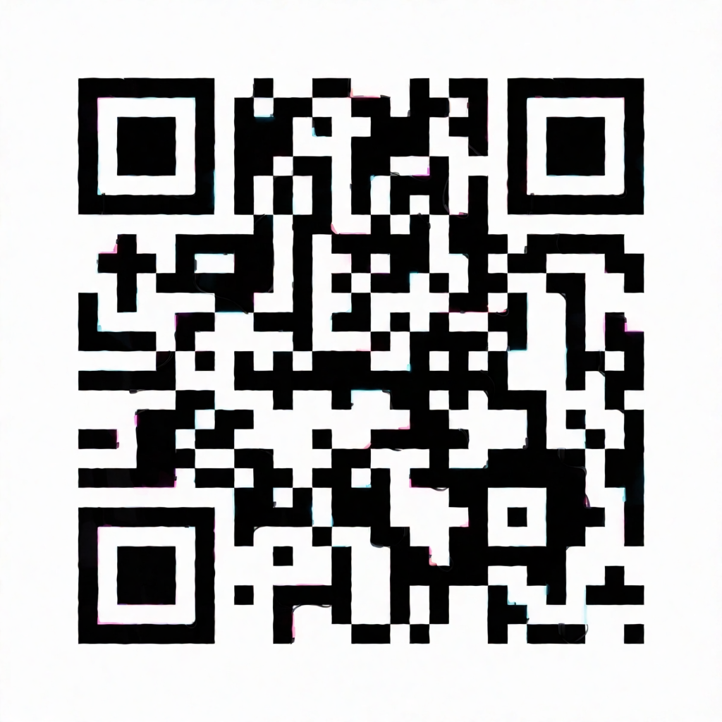 The same QR code restyled as a glowing magenta and cyan neon sign
