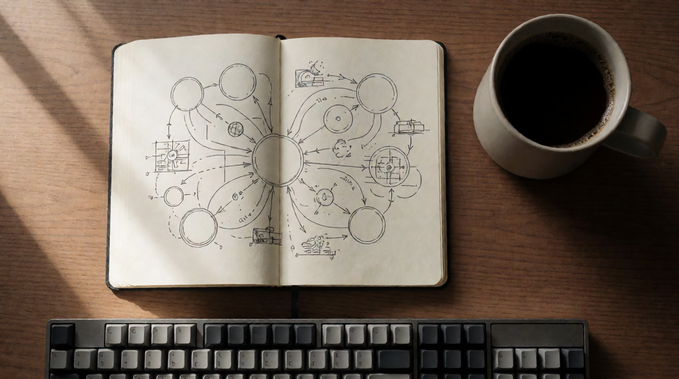 A Krea 2 render of the flat-lay brief above — the kind of multi-constraint prompt conversational generators handle well