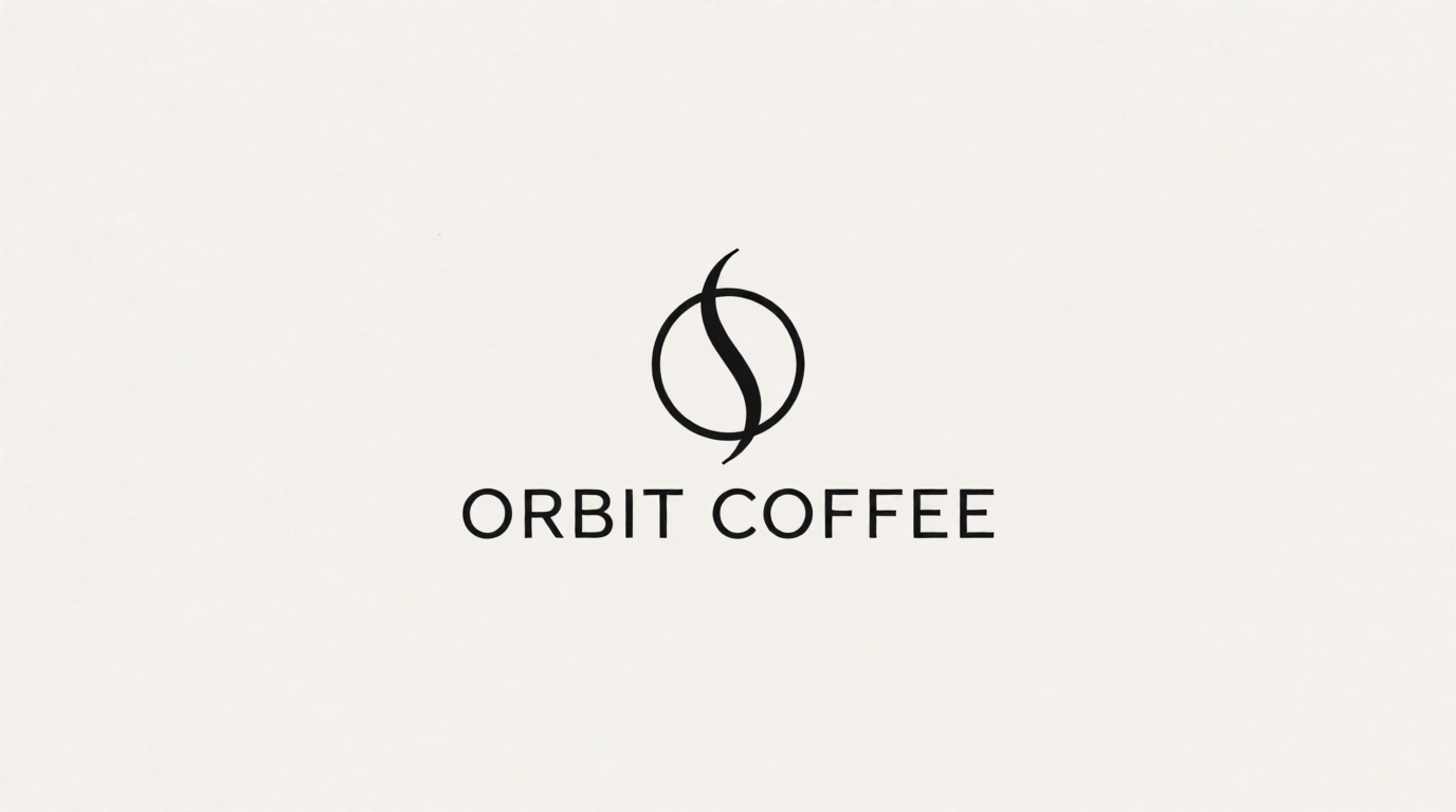 Raw Krea 2 output of the coffee-brand prompt above: a black circular mark with a steam line, above an ORBIT COFFEE wordmark