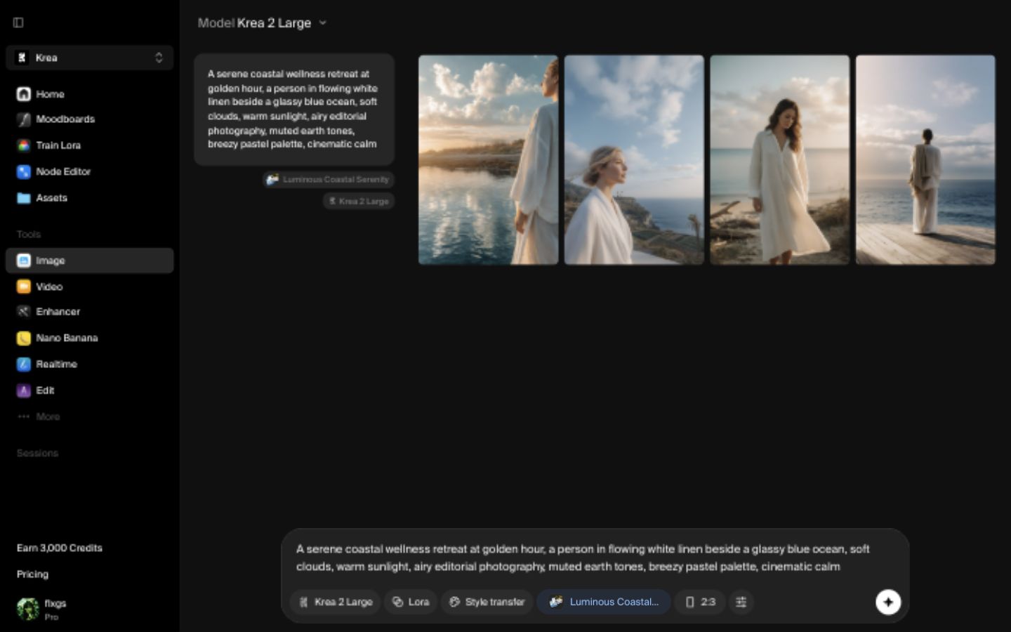 Four coastal editorial images generated with the new moodboard