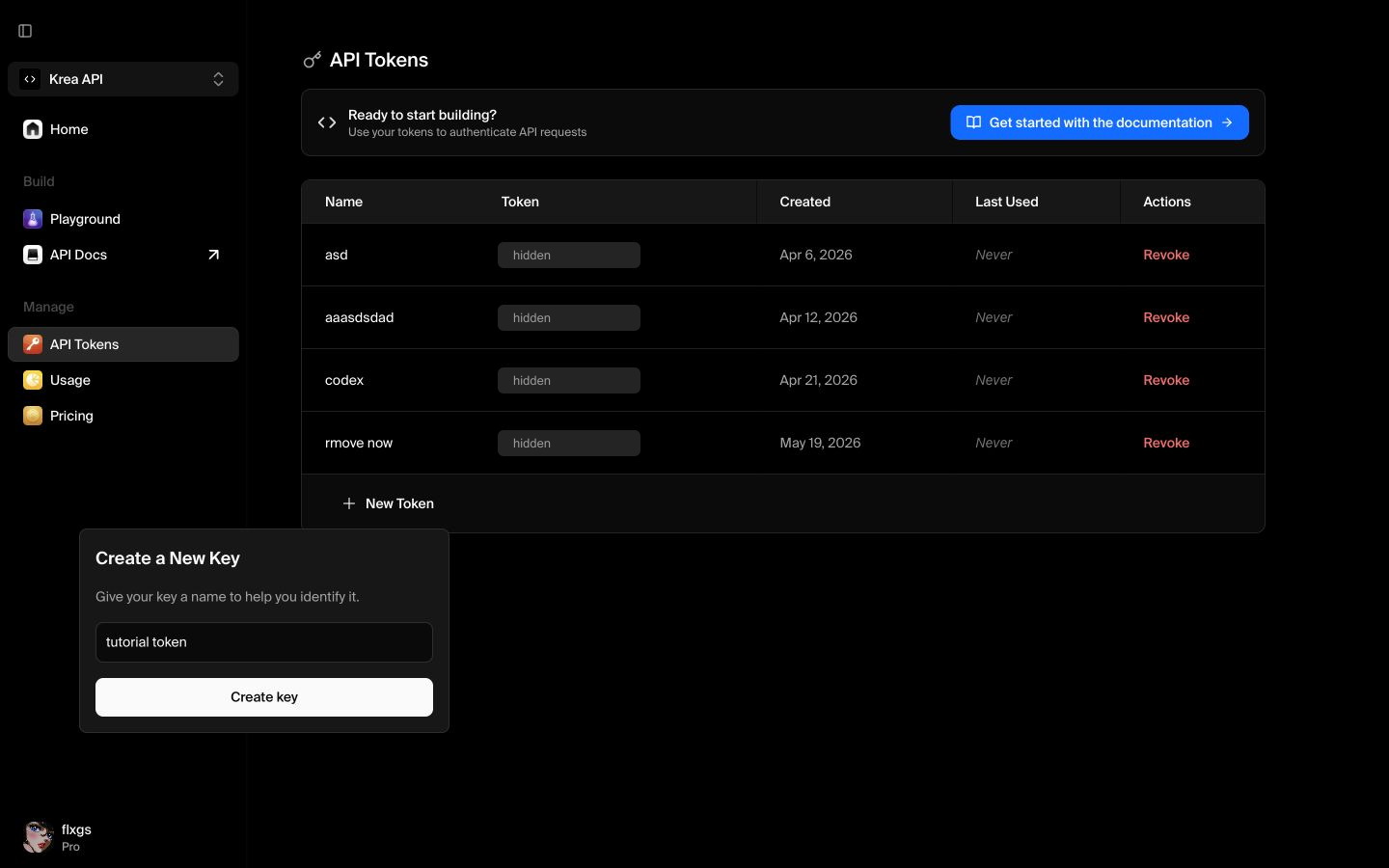 The new token dialog with a tutorial token name filled in