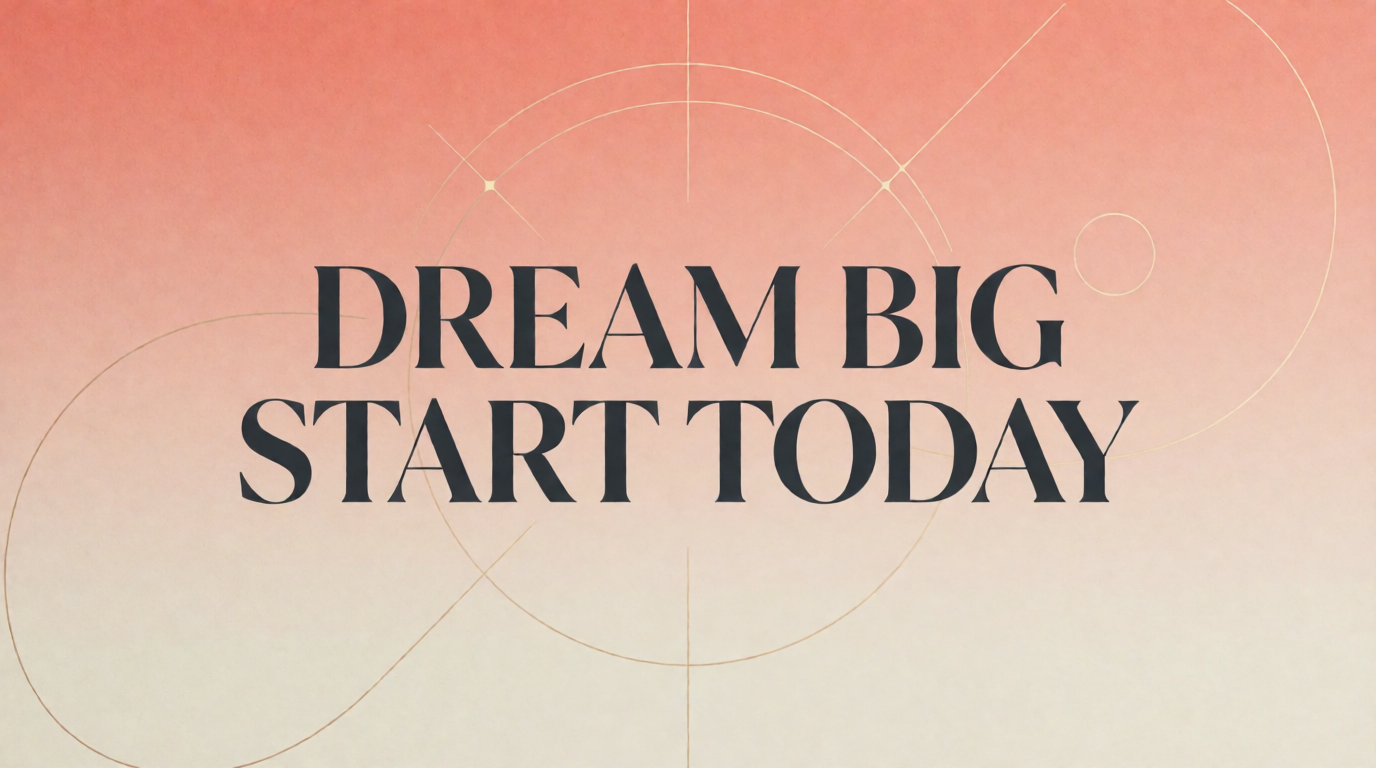 Minimalist motivational poster with large serif typography on a coral-to-cream gradient, a raw Krea 2 generation of the prompt above