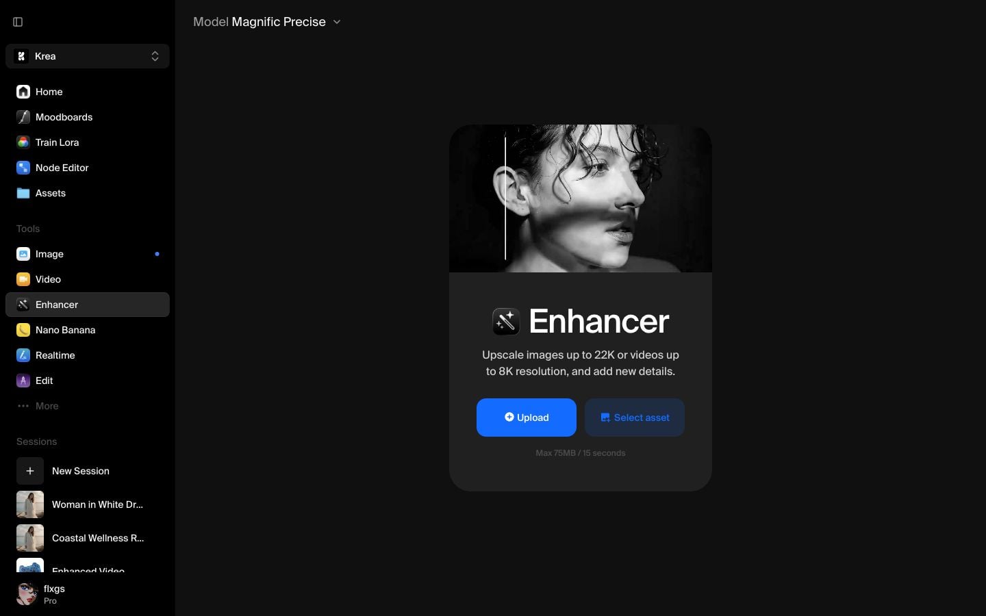 Krea Enhancer start screen
