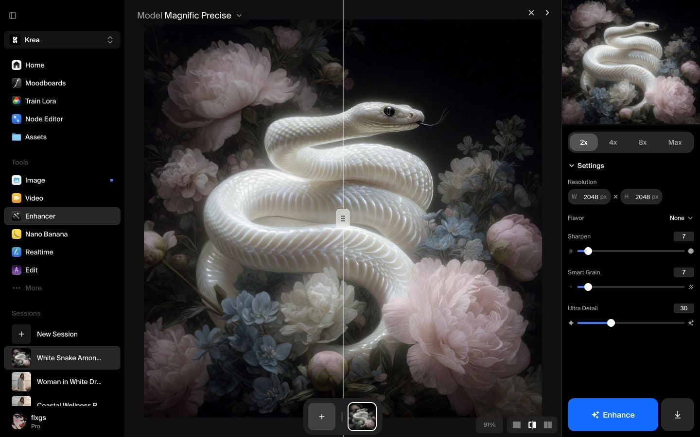 Finished Magnific Precise enhancement in split view
