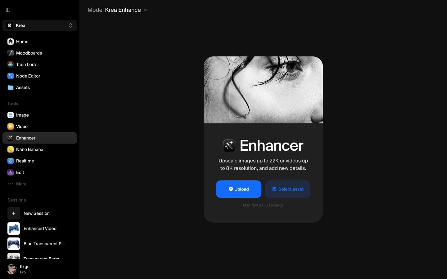 Krea Enhancer開始画面