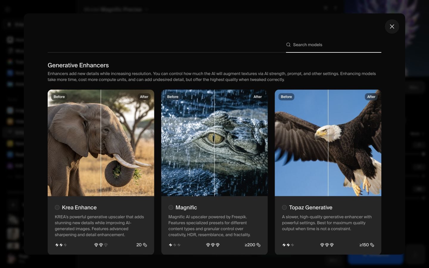 Seleccionando Topaz Generative en el menú de modelos