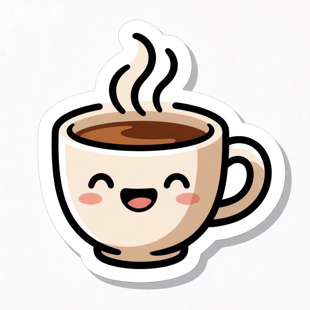 Coffee cup character sticker generated with Krea 2 from the prompt above