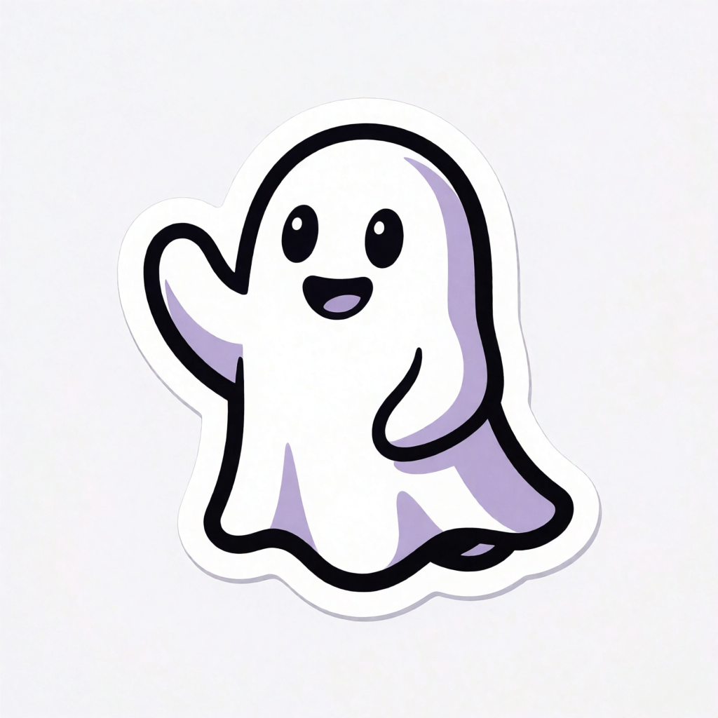 Ghost mascot sticker generated with Krea 2 from the prompt above