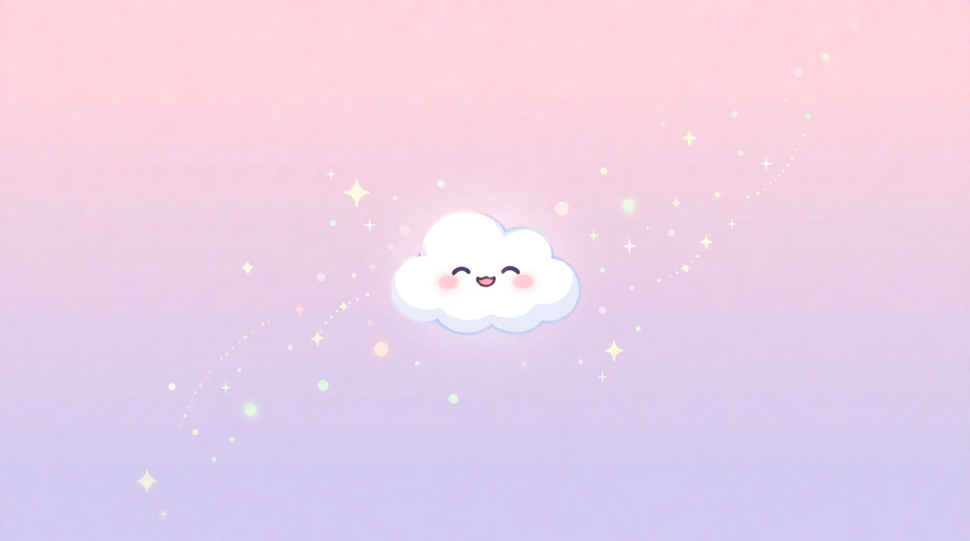 Cute kawaii pastel phone wallpaper with a smiling cloud character and stars, a raw Krea 2 generation of the prompt above