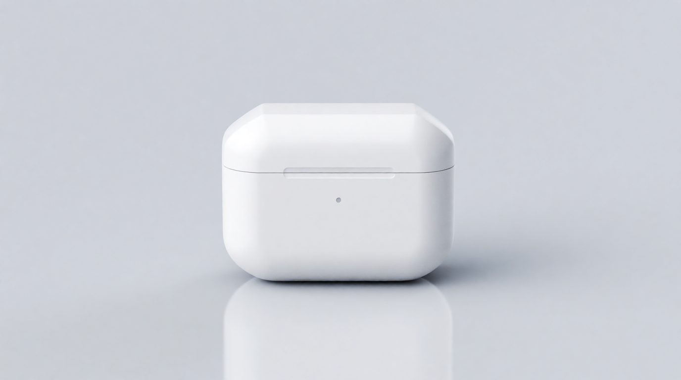 Raw Krea 2 output of the product-shot prompt above — a wireless earbuds case as an e-commerce hero