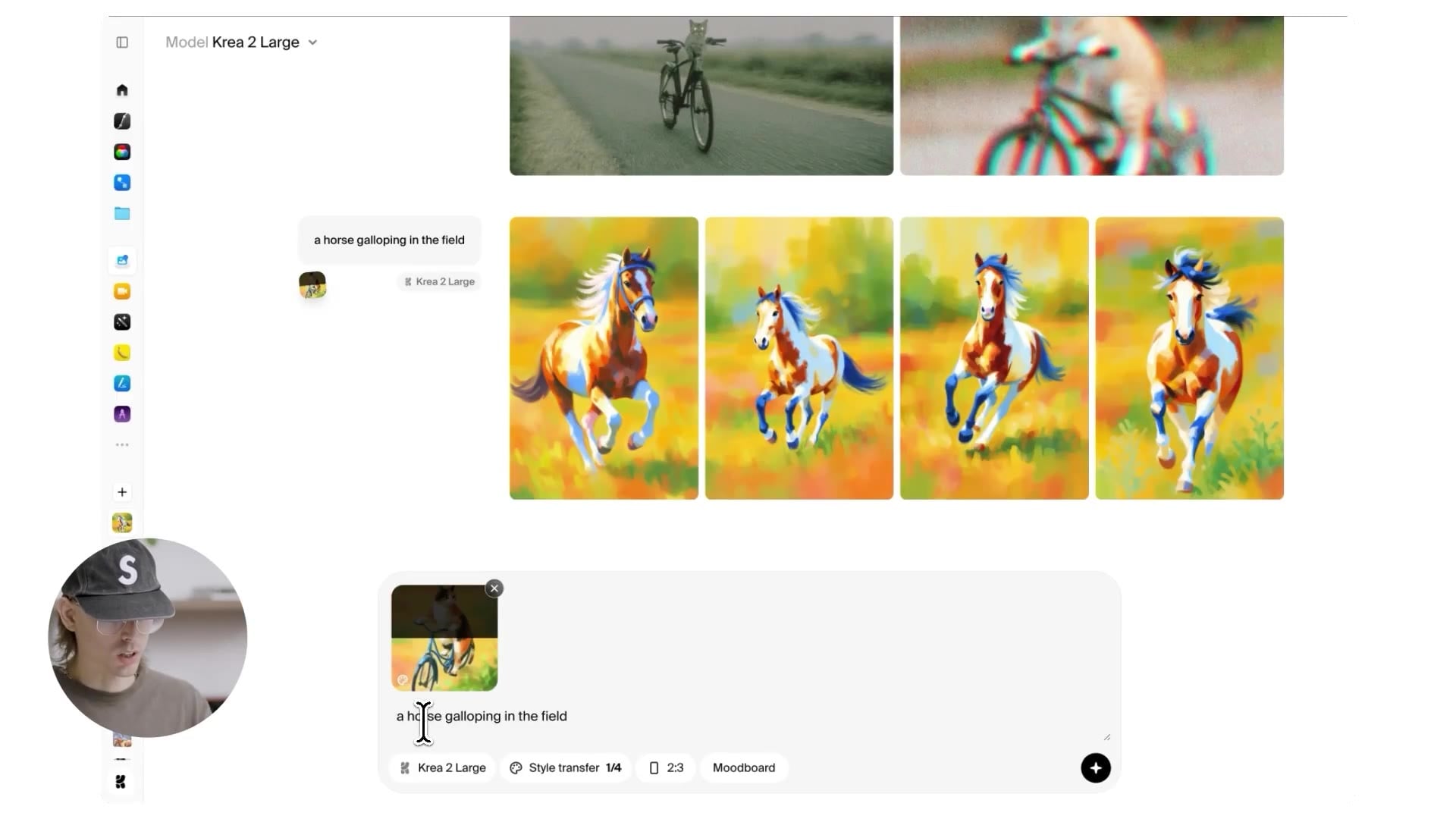 Horse galloping in a field with a painted style reference at 50% strength