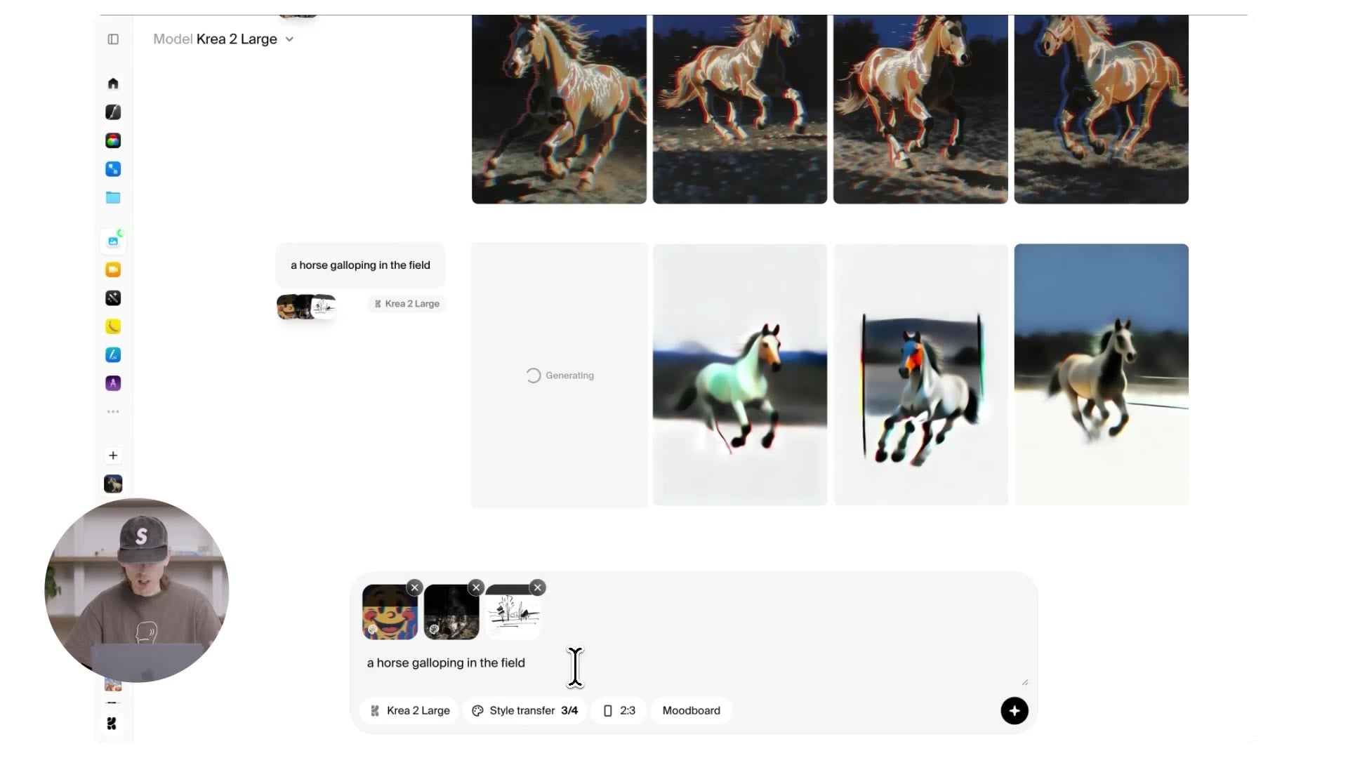Three-reference combination — line, painting, and knight blended at different strengths