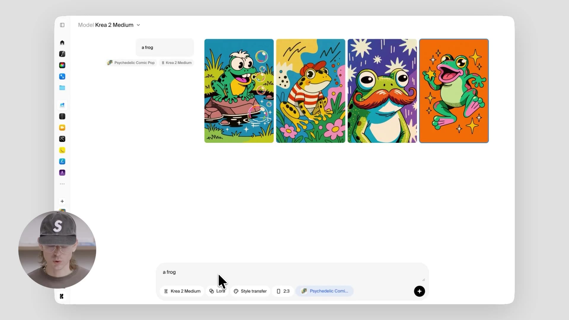 Moodboard-conditioned generation: a frog rendered in the moodboard's color and line style