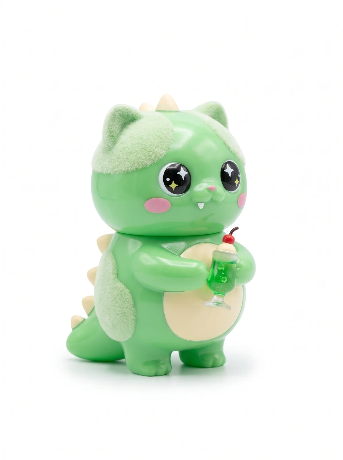 Mint dino-cat plush character