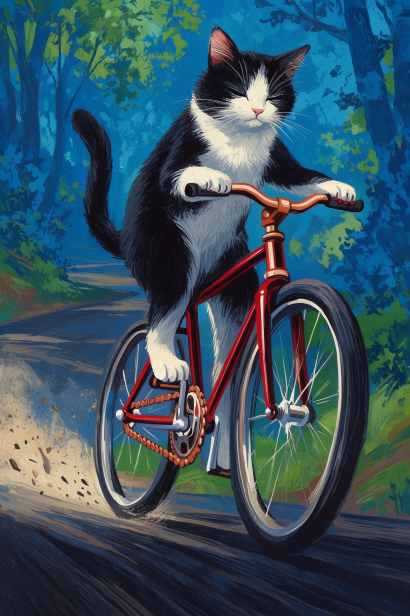 illustration of a cat riding a bicycle