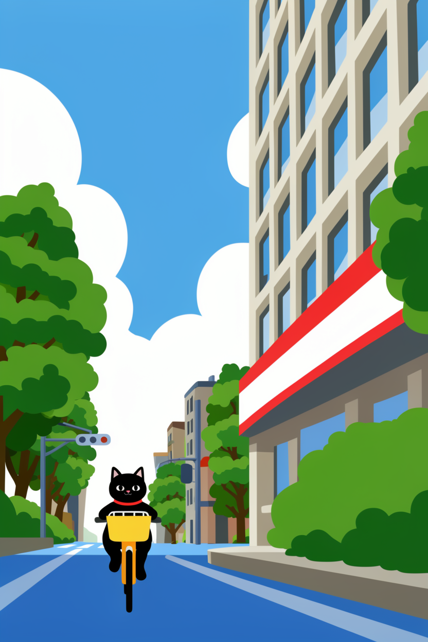 illustration of a cat riding a bicycle