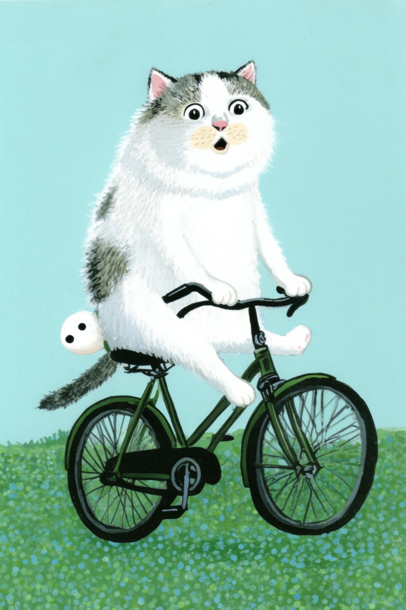 illustration of a cat riding a bicycle