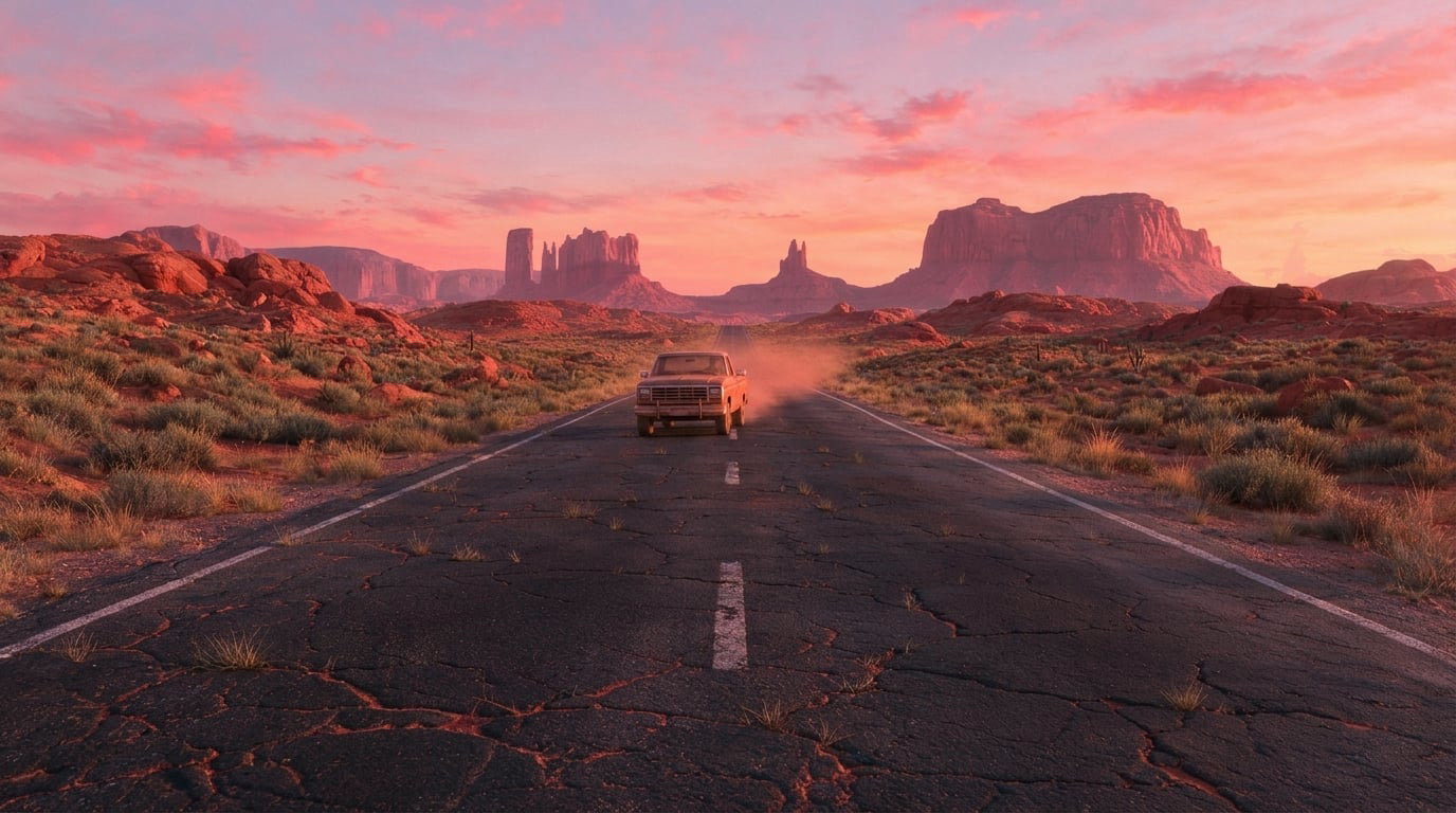 The same road with the truck arrived