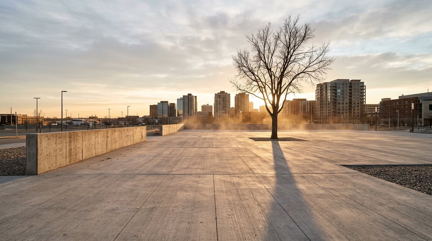 The empty concrete plaza at golden hour that every clip was set in.