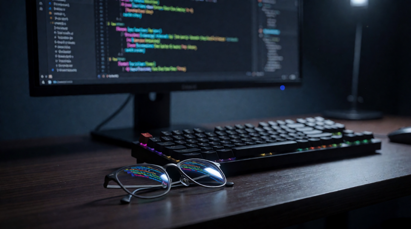 A developer workspace at night — generated with Krea 2