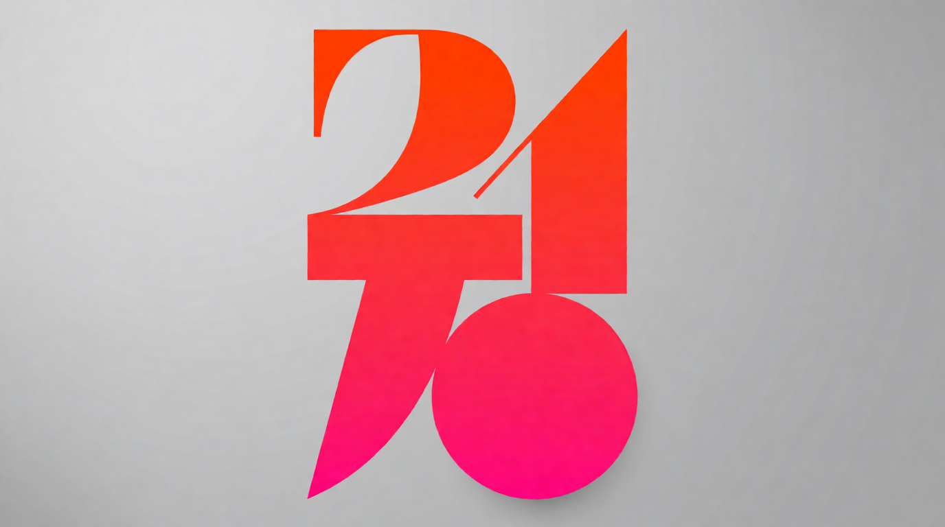 Bold abstract geometric letterforms in an orange-to-pink gradient, modern poster design