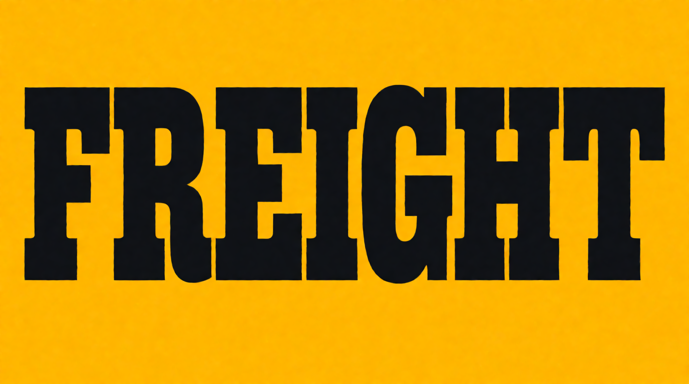 Raw Krea 2 output: the word FREIGHT in a heavy slab serif, black letters on a mustard yellow background