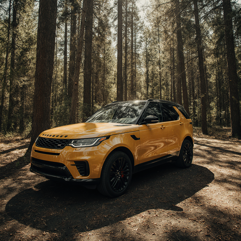 Editorial automotive image of a yellow SUV