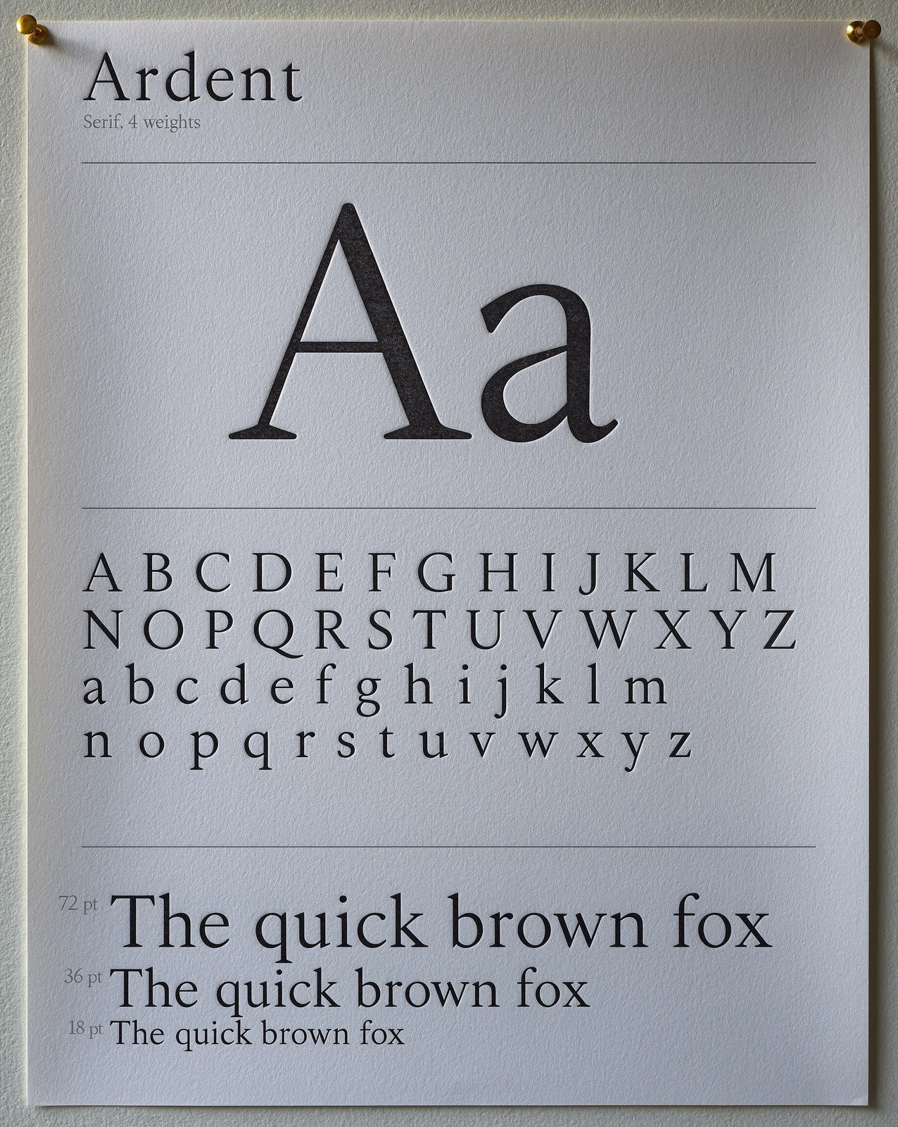 Ardent specimen, letterpressed