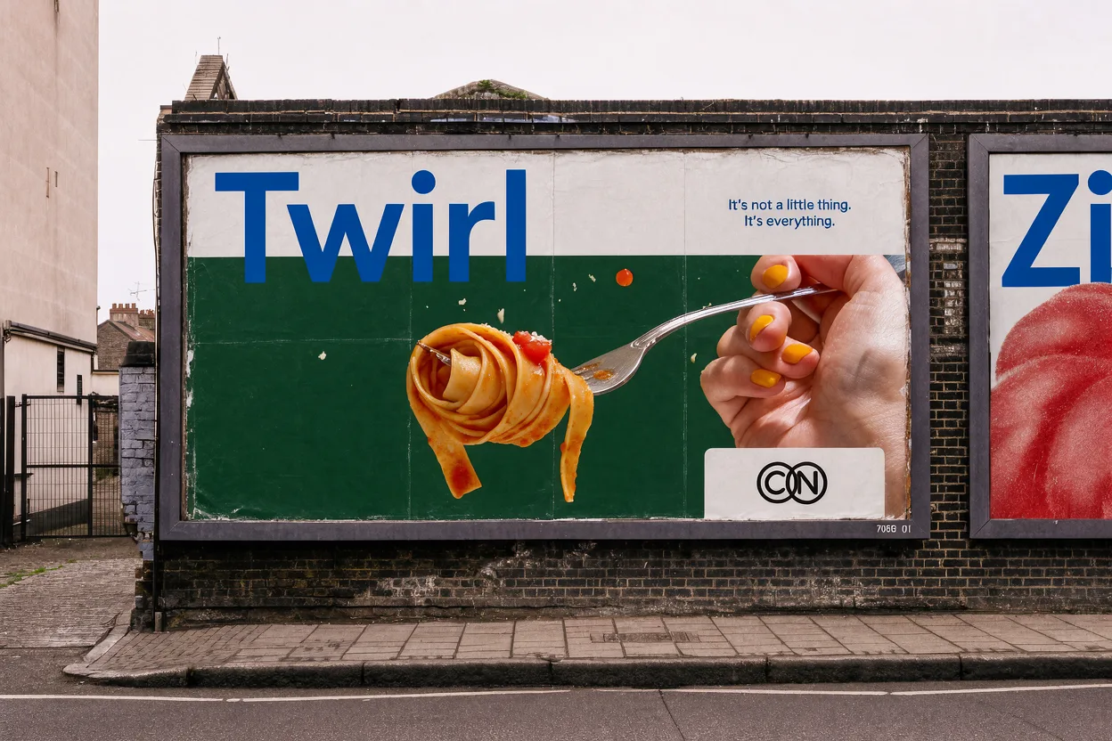 Twirl pasta billboard on a street wall