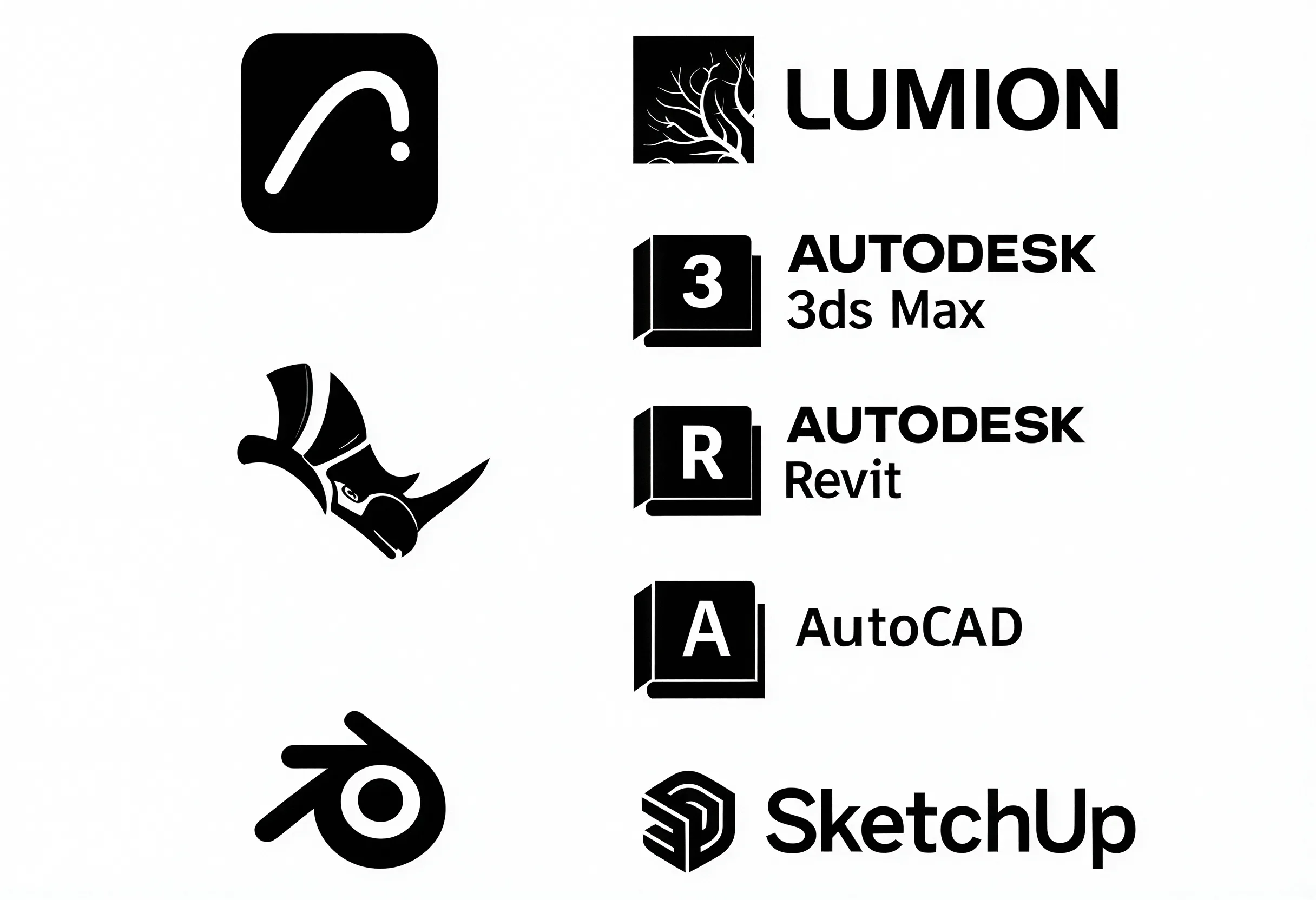 Works with Lumion, 3ds Max, Revit, AutoCAD, SketchUp, Rhino and Blender