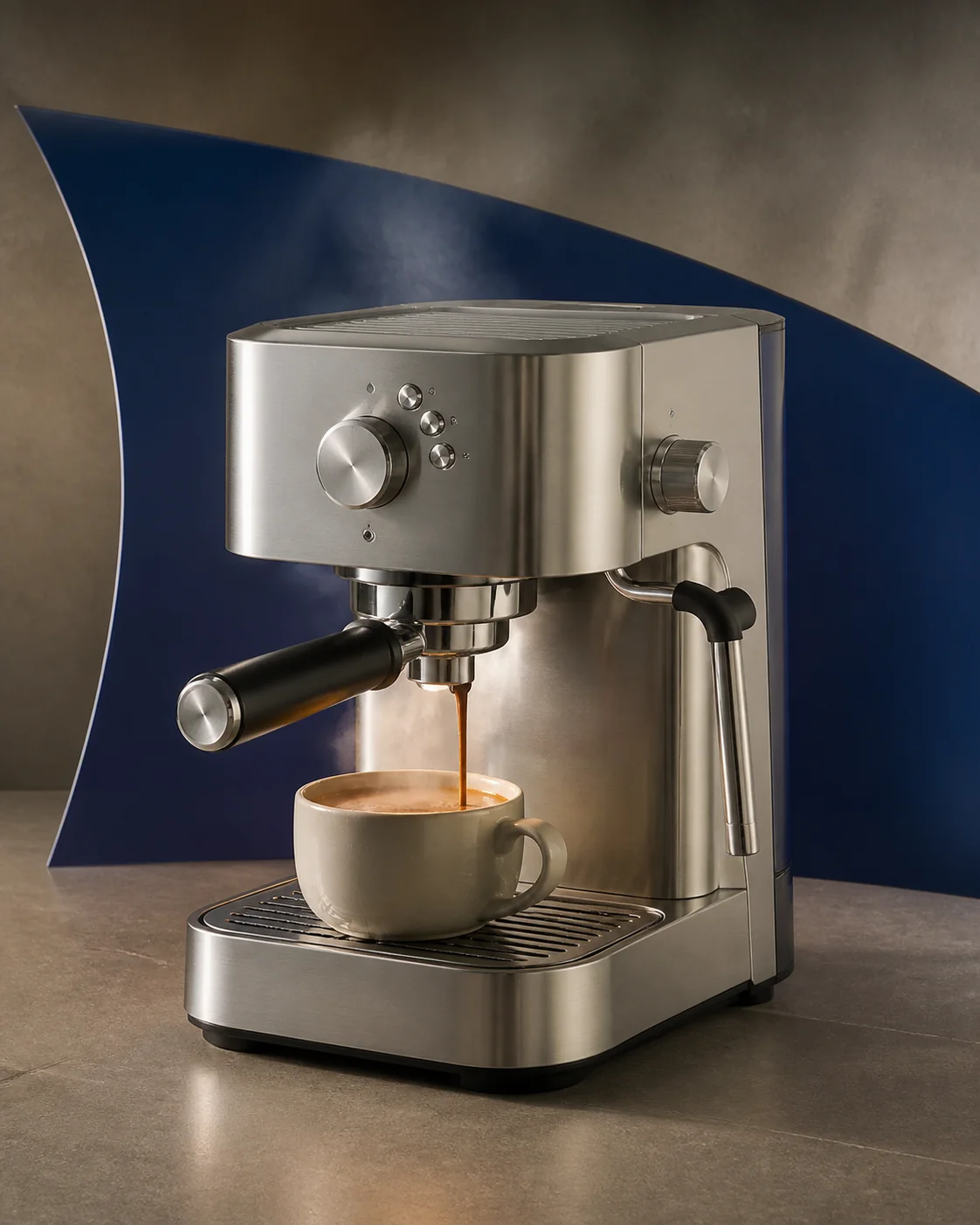 Chrome espresso machine campaign image, generated with GPT Image 2