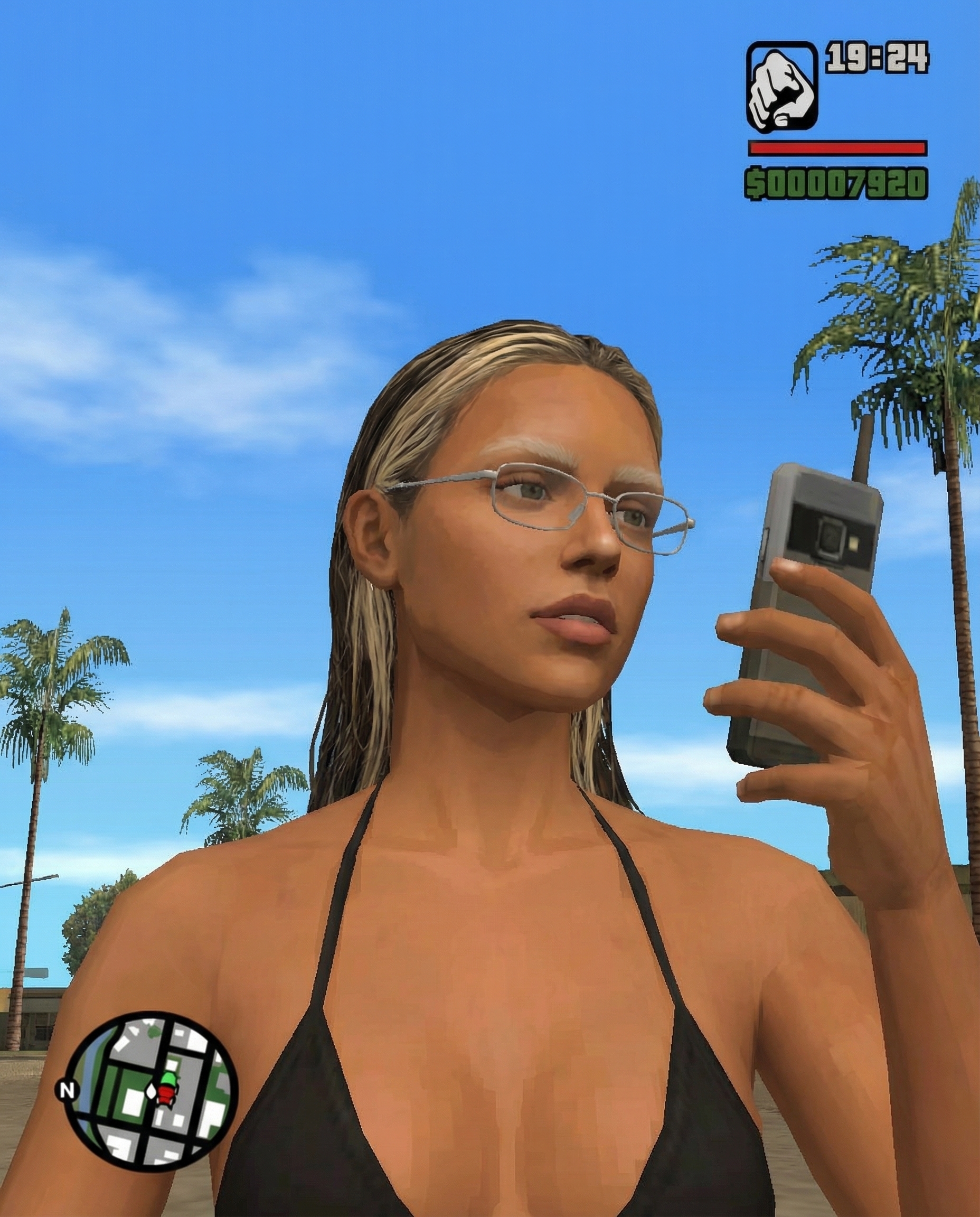 Nano Banana Pro AI Generated Image Example - Keep my identity the same, turn me into a game character in GTA San Andreas, the whole scene should be from GTA gameplay, candid pose