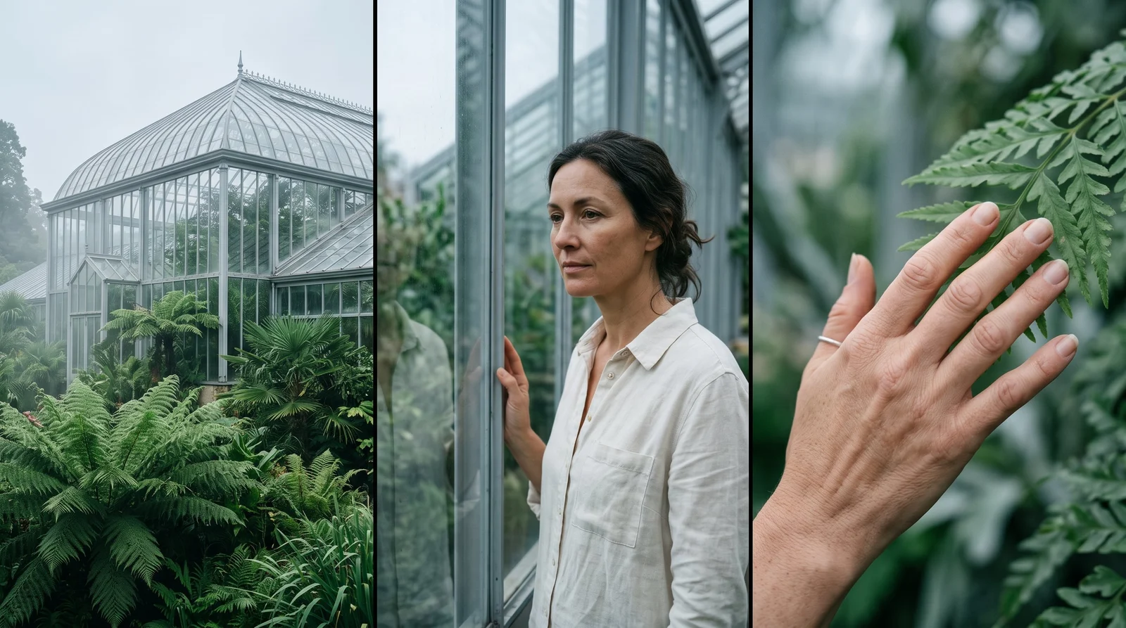 Three greenhouse shots with matching lighting and cinematic color