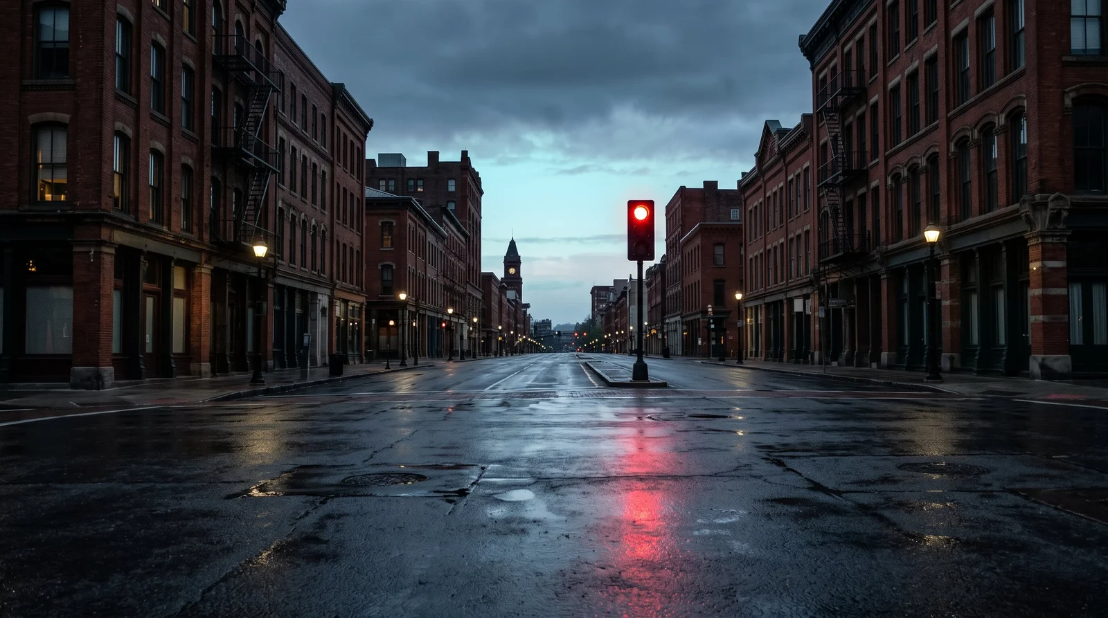 An empty rain-wet city street ready for a film composite
