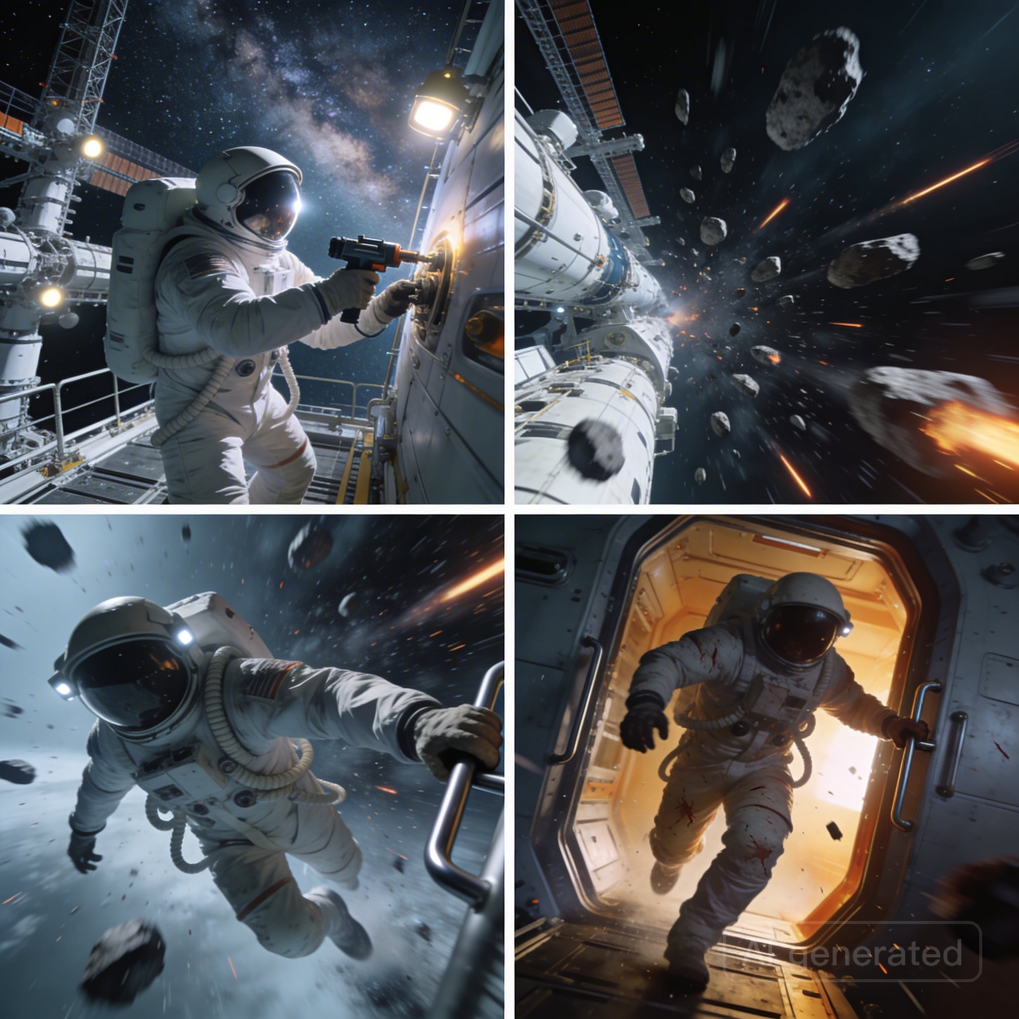 Four-scene sci-fi storyboard generated in one batch