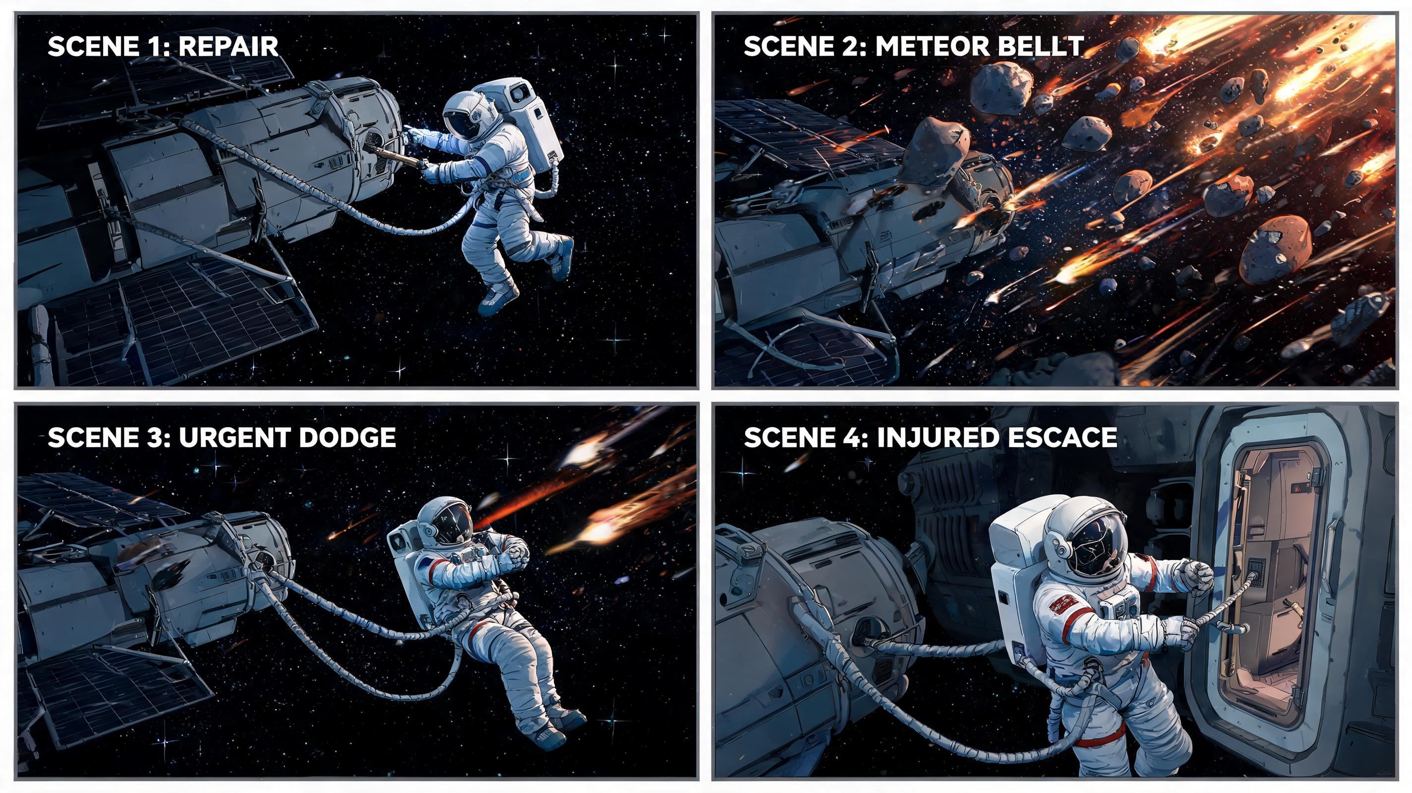 Four-Scene Sci-Fi Film Storyboard example render
