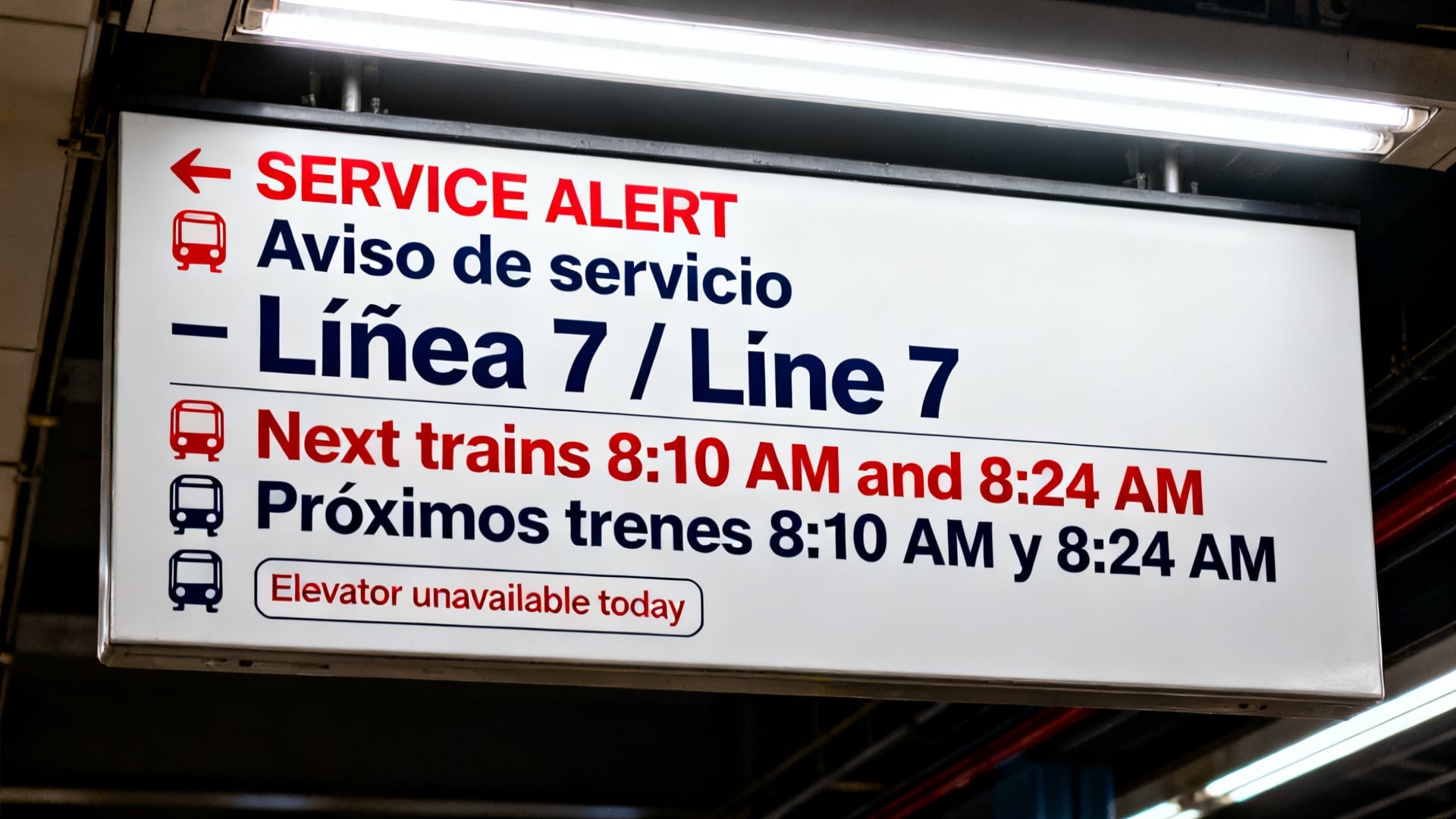 Seedream 4.0 render of the same bilingual subway notice brief, with the same copy and layout.