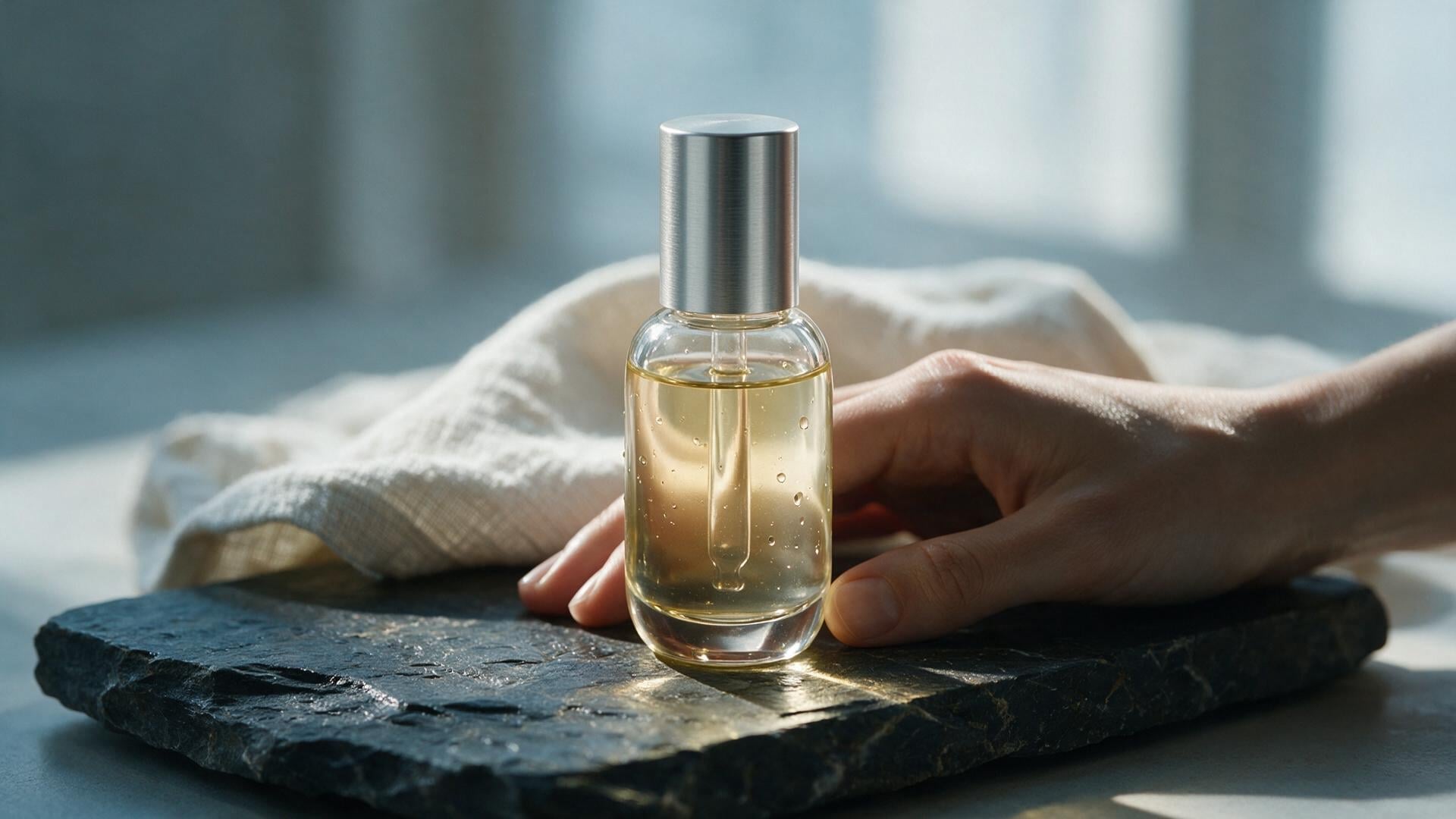 Seedream 5.0 Pro render of a skincare campaign still life with believable glass, condensation, hand detail, soft window light, and realistic materials.
